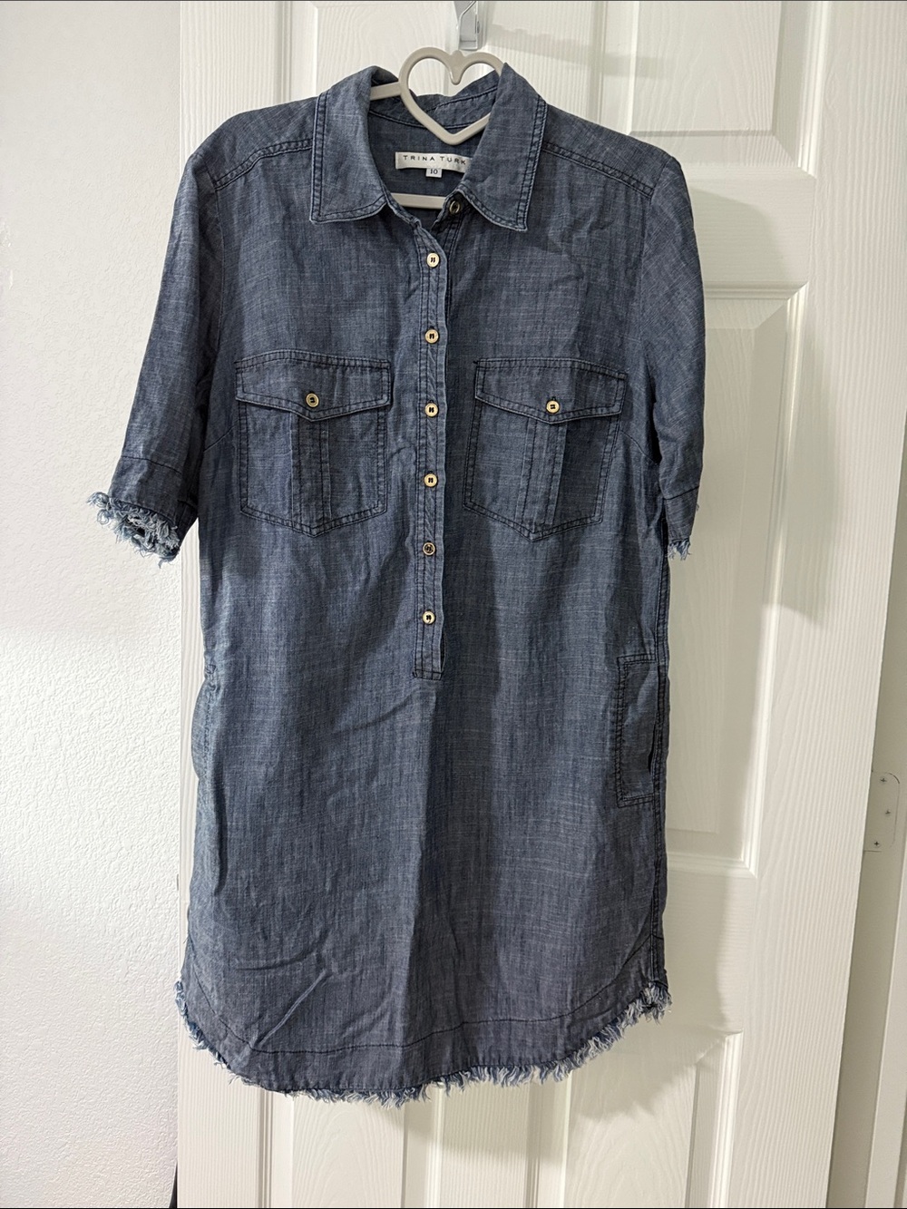 Trina Turk Denim-Effect Chambray Mini Dress in Blue